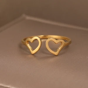 Adjustable Open Heart Ring, Thumb Ring, Adjustable Wraparound Heart Ring, Gold - Picture 1 of 7