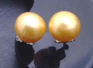 7-8 mm Flach Rund Natürliche FW Orange Perlen Ohrring für Damen Silber Ohrstecker - Bild 1 von 7