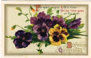 Vintage Postcard sends Birthday Greetings w/Poem & Pansy Spray - Picture 1 of 1
