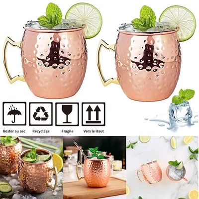 Moscow Mule Mugs Handmade Copper Mugs Cold Drinks Cups with Handle - Image 1 of 4