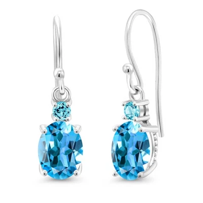 Висячие серьги из белого золота 10 карат с овальным швейцарским голубым топазом 2,76 карата - Изображение 1 из 4