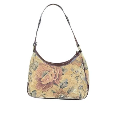 Bolso de Hombro Etienne Aigner Vintage Tapiz Floral Borde de Cuero Marrón Clásico Foto 1 de 4
