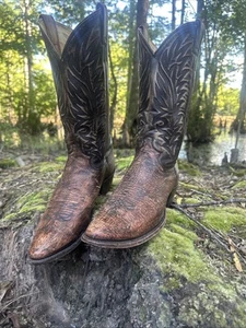 Justin maßgefertigte glatte Feder Strauß Westernstiefel Herren 9,5 D Unikat - Bild 1 von 21