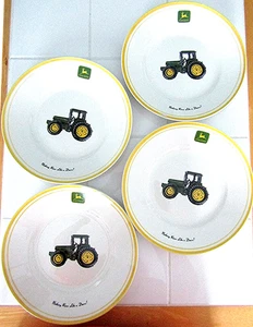 John Deere Salad Plates Lot of 4 -- Licensed  -- Size 9" Dia -- Yellow Rim - Picture 1 of 3