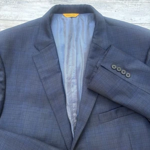 Hickey Freeman Jacket Sport Coat 46R Loro Piana Super 150 Blue Checker 2 Button - Picture 1 of 17