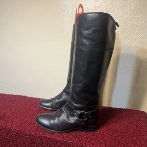 Frye Olivia Harness 16" Tall Black Leather Equestrian  Zipper Size 8.5 Boots - Picture 1 of 24