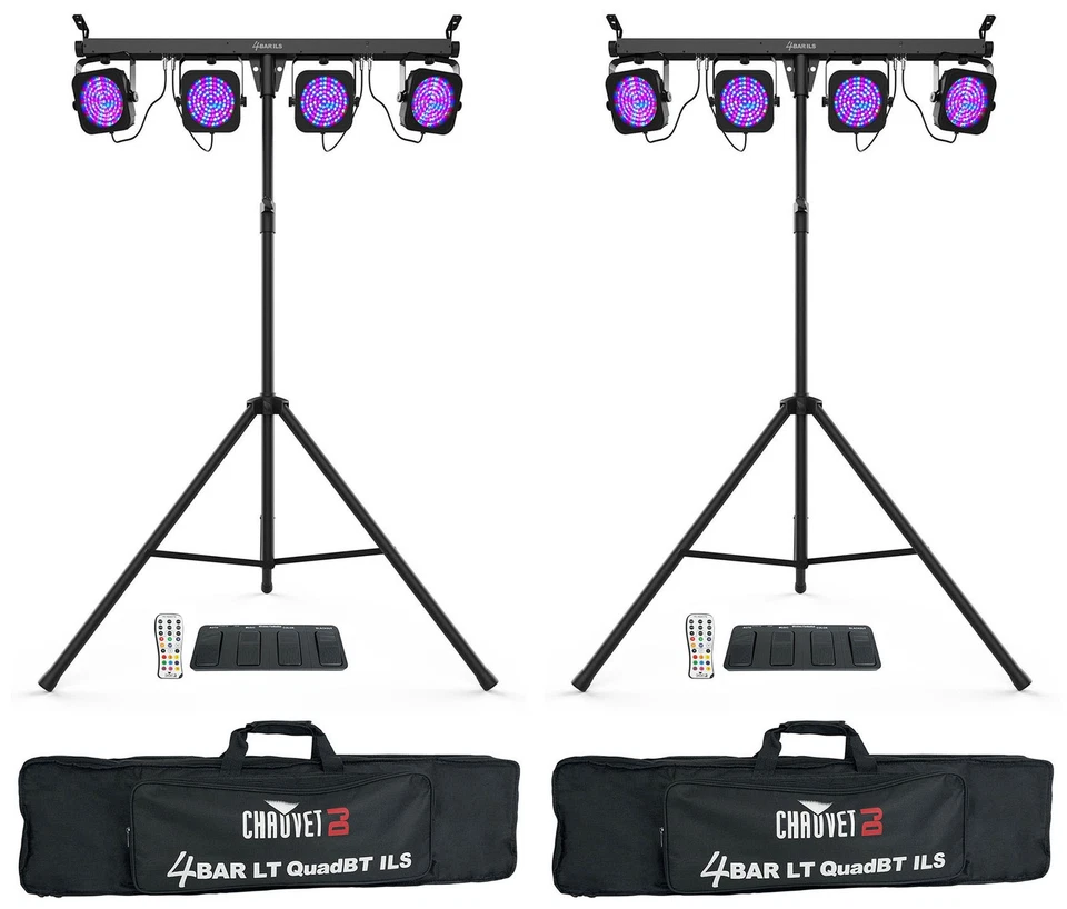 2 Chauvet DJ 4BAR LT QuadBT ILS Bluetooth Light Kits+Tripods+Bags+Footswitches - Image 1 of 4