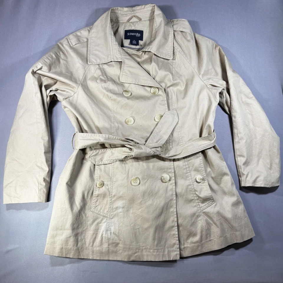 Gabardina para mujer St John’s Bay XL beige doble pecho cinturón algodón Foto 1 de 4