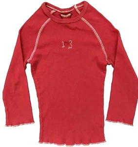 Vintage Guess Girls Shirt S (6-7) Thermal Fitted Long Sleeve Red Rhinestones - Picture 1 of 5