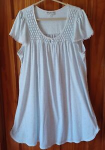 Miss Elaine Womens Night Gown Plus Size 2X Blue White Floral Short Sleeve