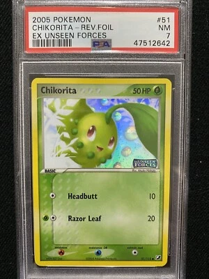 2005 Pokemon EX Unseen Forces Chikorita Reverse Foil 51/115 PSA 7 NM - Image 1 of 2