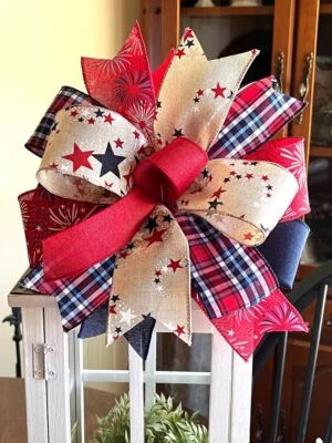 10" LABOR DAY MEMORIAL DAY JULY 4th PATRIOTIC VETERANS DAY BOW/ Wreath #240 B rb - Image 1 of 4