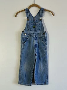 John Deere Kids Overalls Size 5 Denim Classic Blue Pure Cotton Worn In Soft - Picture 1 of 9