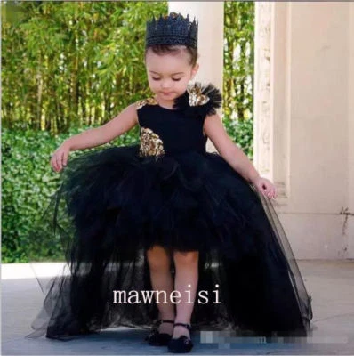 Precioso Vestido Niña Flor Negro Sin Mangas Tul TuTu Hi-lo Princesa Desfile Vestido Foto 1 de 4