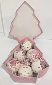 Vtg 1998 Victorian Christmas Tree Pink Ornaments Box by DILLARD'S Set of 3 Pairs - Picture 1 of 14