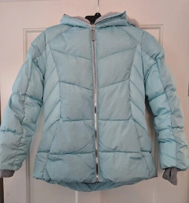 ZeroXposur Girls Hooded Puffer Jacket  With Faux Fur Aqua Blue Size 14/16  - Image 1 of 4