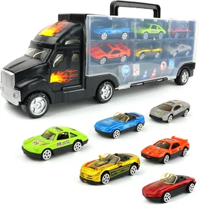 Transport Car Carrier Truck - with 6 Stylish Metal Racing Cars - with Carrying C - Picture 1 of 12