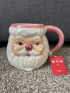 NEW Light Pink SANTA Mug CHRISTMAS Wonder Land CERAMIC Hand Painted HOLIDAY - Picture 1 of 4