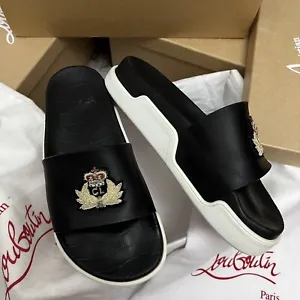 Authentic Christian Louboutin Black Leather Sliders 8UK 42 9US 8 - Picture 1 of 13