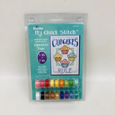 Bucilla My Quick Stitch Counted Cross Stitch Kit #45775 CUPCAKES RULE New Foto 1 de 4