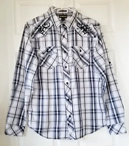HELIX Men's Black & White Plaid Long Sleeve Button Up Western Style Shirt Size M - Picture 1 of 11