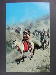 Indians On The Trail Horseback Color Chrome Postcard 1950s Vintage Vtg - Picture 1 of 2