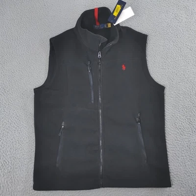 Polo Ralph Lauren Fleece Vest Mens Medium Black Red Pony Mens Classics 4 NEW - Image 1 of 4