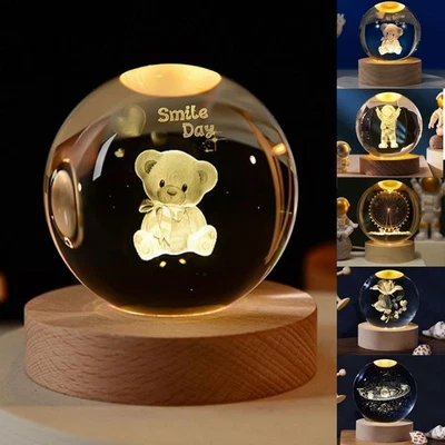 LED Kristallkugel Lampe 3D Nachtlicht USB Moon Light Mondlicht Kinder Nachtlampe - Bild 1 von 4