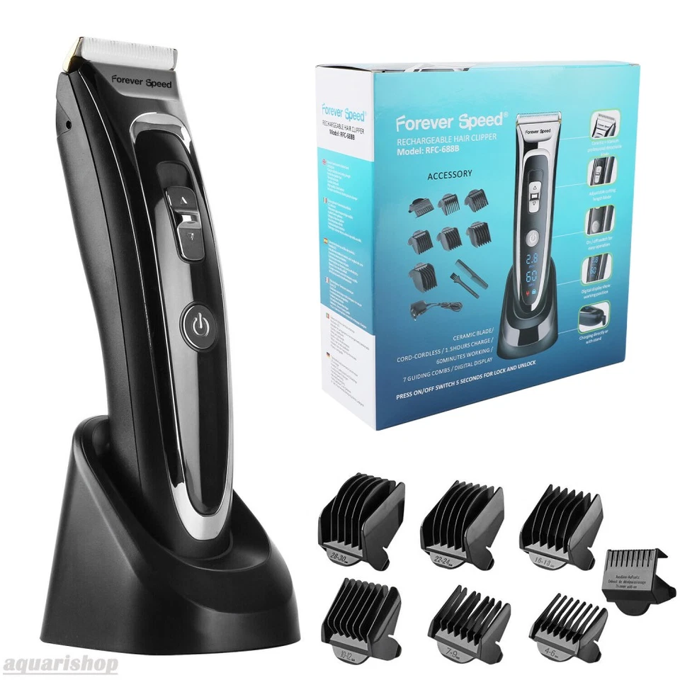 Forever Speed Profi Keramik Kabellos Haarschneider mit LED Display - Schwarz