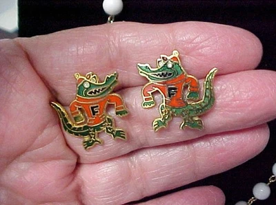 Florida Gators Earrings University of Florida Gold Cloisonne Green Orange Enamel - Image 1 of 3