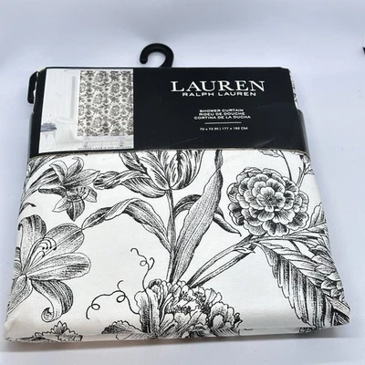 Ralph Lauren Black &White Floral Toile Fabric Shower Curtain 70x72" 100% Cotton - Image 1 of 4