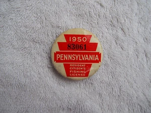Vintage 1950 PA Pennsylvania Resident Fishing Badge License Pinback Button - Picture 1 of 2