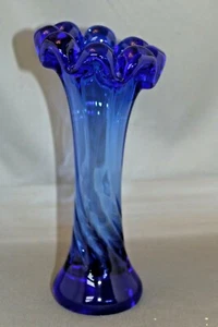 Handmade Art Glass Flower Vase Cobolt Blue Heavy Twist 20cm tall 10cm Dia - Picture 1 of 8