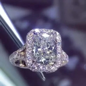 Fede di fidanzamento e matrimonio in oro bianco massiccio 14 carati moissanite D/FL radiante 5,10 ctw - Foto 1 di 11