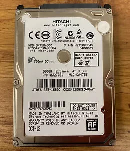 HITACHI 500GB 5400RPM 2.5" SATA HARD DRIVE 5K750-500 HTS547550A9E384 *AS IS* - Picture 1 of 5