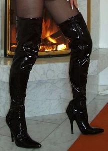 High Heels Overknee Stiefel Schwarz 37 Lack Stiletto Absatz Klassisch - Bild 1 von 1