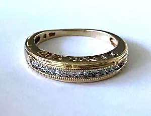 Anello donna vintage oro giallo 10 kt 13 diamanti fascia ti amo misura 7,25 - Foto 1 di 12