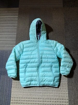 Chaqueta acolchada reversible Eddie Bauer para niñas talla mediana azul verdoso púrpura Foto 1 de 4