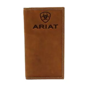 ARIAT Portafoglio Rodeo Uomo Marrone Liscio Pelle Logo In rilievo - Foto 1 di 3