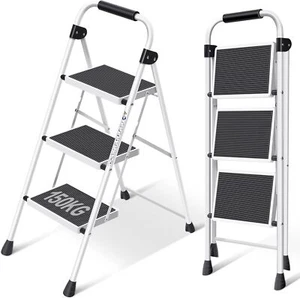 KINGRACK 3 Step Ladder, Folding Ladder with Non-Slip and Wide Pedal, Small with - Picture 1 of 7