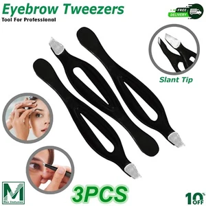 Stainless Steel Slant Tip Tweezer Precision Eyebrow Hair Remover Tools 3PCS SET - Picture 1 of 5