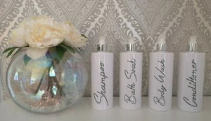 Mrs Hinch Inspired Personalised White Pump Bottles Bathroom Set Shampoo Kitchen - Picture 1 of 14