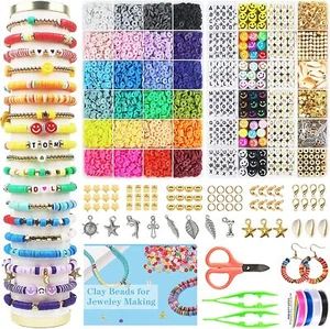 7200 Clay Beads Bracelet Making Kit Preppy Flat Polymer Beads Elastic Strings - Picture 1 of 6