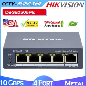 HIKVISION 4 Port Gigabit Unmanaged POE Switch DS-3E0505P-E 10 Gbps Full Metal US - Picture 1 of 11