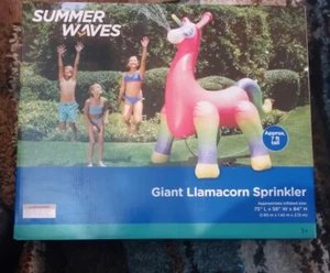 NEU Summer Waves riesiger 7 Fuß großer aufblasbarer Llamacorn Lama Regenbogen Sprinkler - Bild 1 von 4