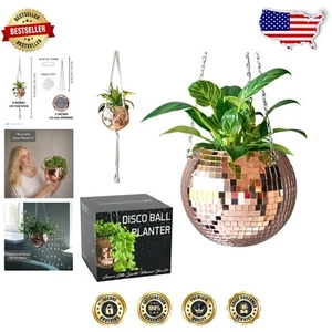 Unique 8" Rose Gold Mirror Disco Ball Planter - Perfect for Plant Lovers - Picture 1 of 8