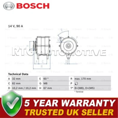 Bosch Alternator Fits VW Golf Corrado Audi Quattro Coupe 90 Cabriolet - Изображение 1 из 4