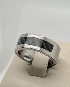 Mens Stainless Steel Carbon Fiber Center Movado Stamped Ring 6'' - Picture 1 of 3