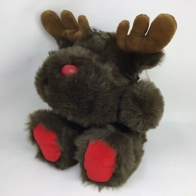 Animal Adventure Moose Plush Brown Green Plaid Bow 9"  Stuffed Animal Red Feet - Image 1 of 4