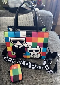 Karl Lagerfeld Maybelle Satchel Checker Karl Cat Top Handle Crossbody Coin Purse - Picture 1 of 8